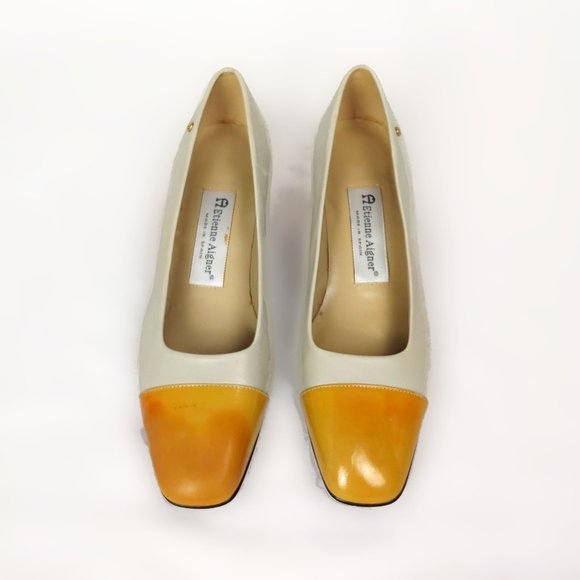 Etienne Aigner two-tone orange cream leather shoes - Picture 2 of 5